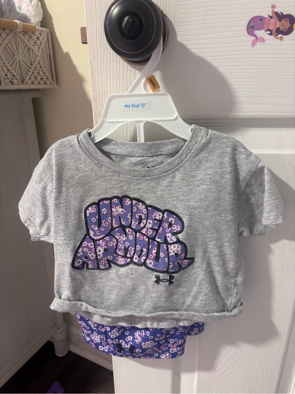 Under Armour Gray & Purple Floral Logo Crop Tee